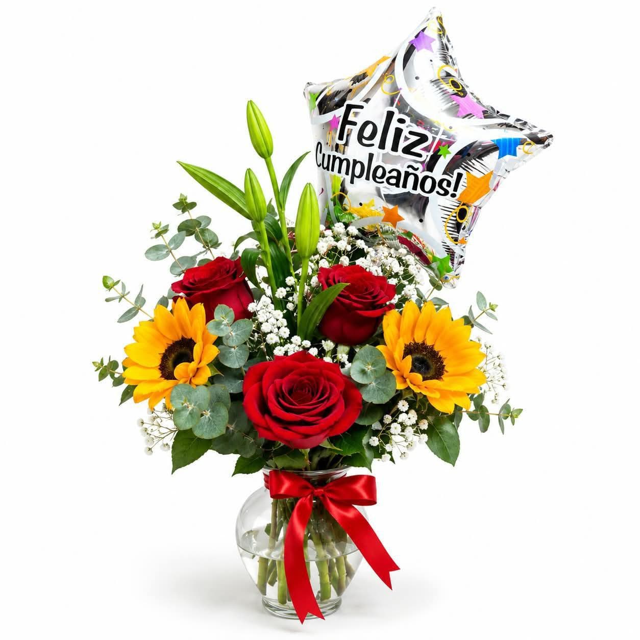 Florero rosas y girasoles miniatura 1