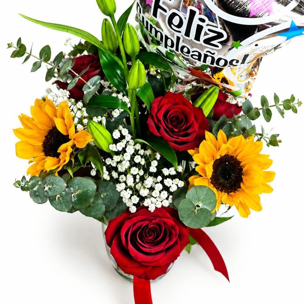 Florero rosas y girasoles miniatura 2