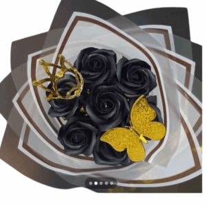 Bouquet de 7 Rosas Negras Eternas de Jabón con Coronita y Ma - Imagen 1