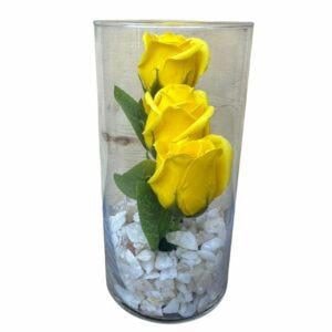 Cilindro de 3 Rosas Amarillas Eternas - Imagen 1