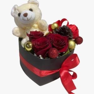 Box Corazón Peluchito y 3 Rosas en Navidad - Imagen 1