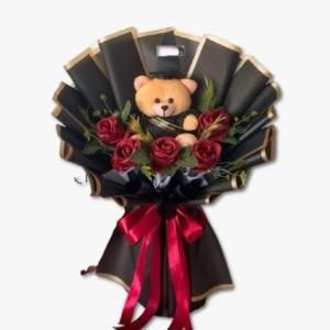 Bouquet de Peluche de 20cm y 5 Rosas Rojas - Imagen 1