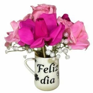 Taza de Rosas Eternas Rosadas y Fucsias - Imagen 1