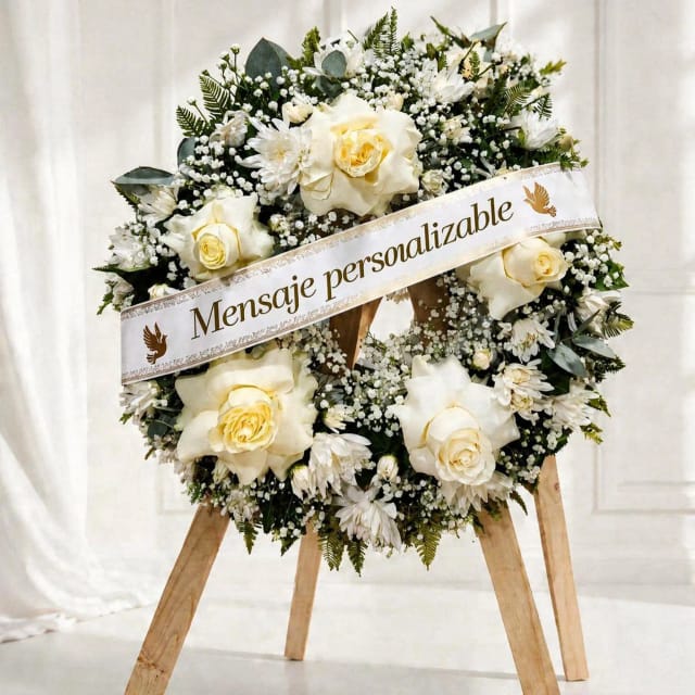 Corona de 60 cm con atril incluido, cinta personalizada