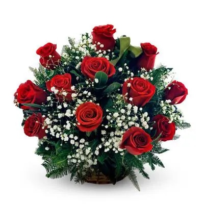 Canasta 15 rosas rojas