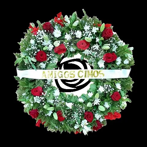 Corona Roja y blanca con Cinta y atril