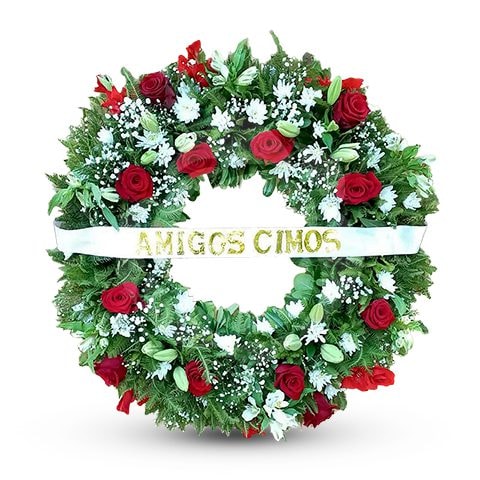 Corona Roja y blanca con Cinta y atril - Imagen 1