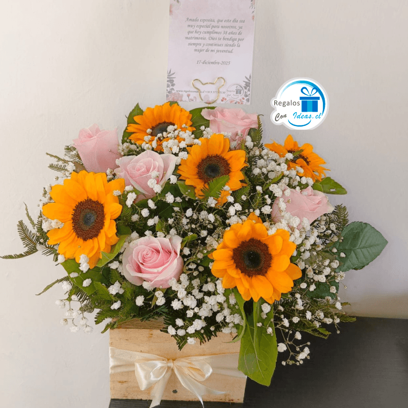 ARREGLO DE ROSAS Y GIRASOLES - Imagen 1
