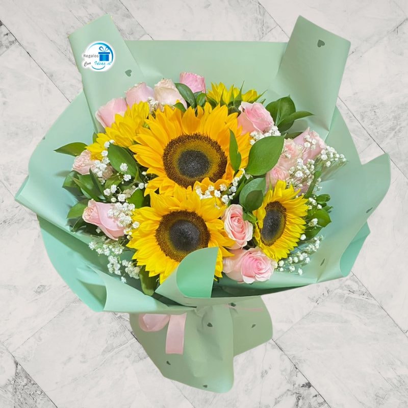 RAMO DE ROSAS Y GIRASOLES - Imagen 1