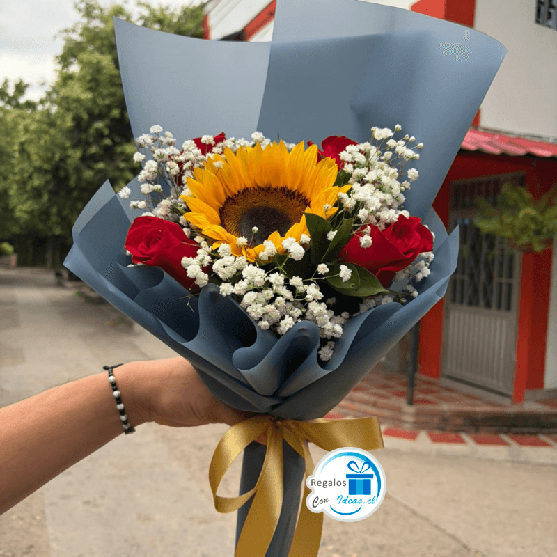 RAMO DE UN GIRASOL Y ROSAS - Imagen 1
