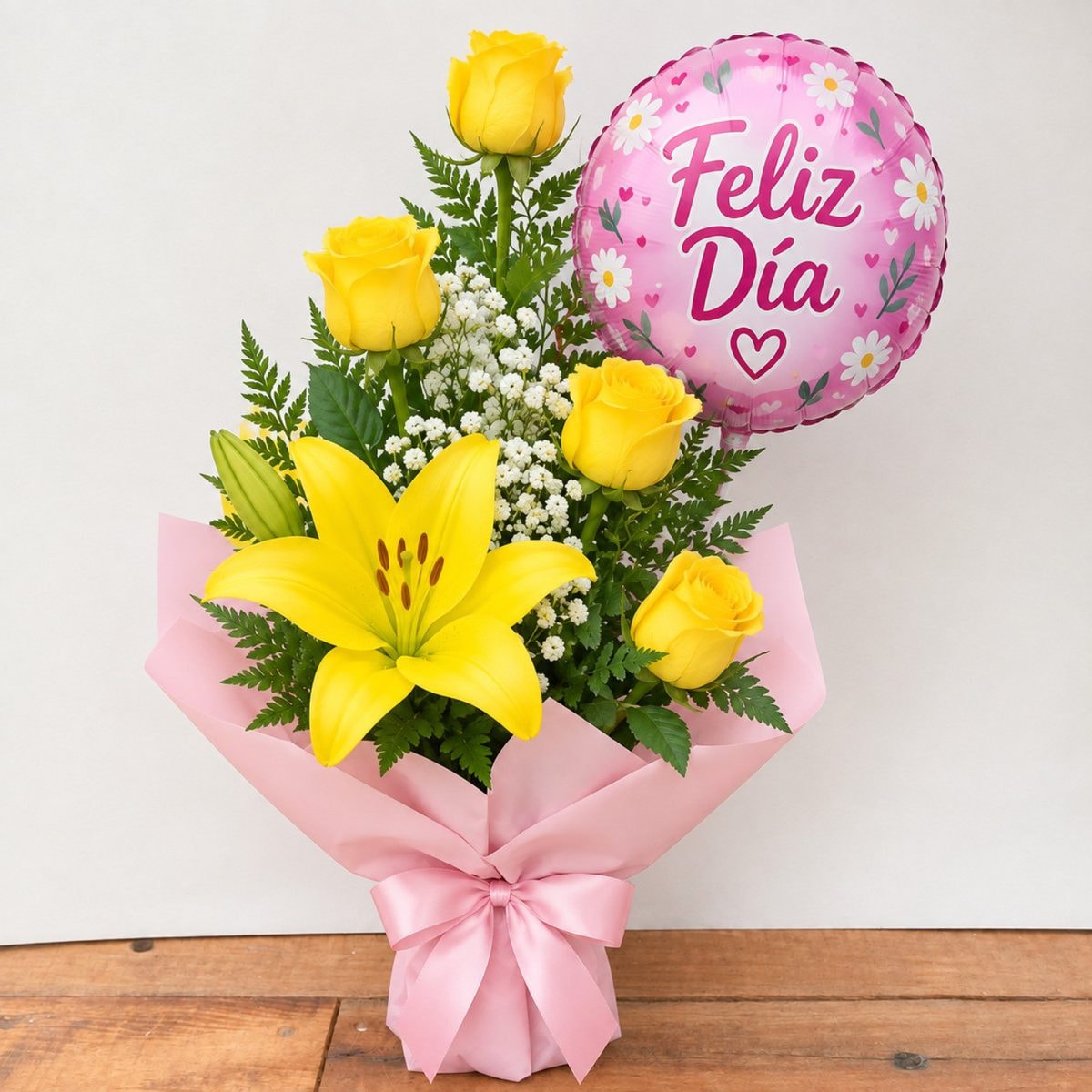 RAMO DE ROSAS Y LILIUM CON GLOBO - Imagen 1