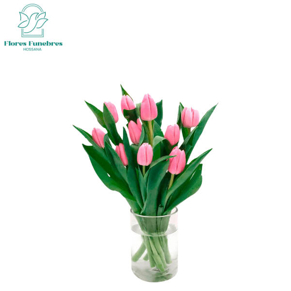 Florero samaritano de vidrio con 10 tulipanes - Imagen 1
