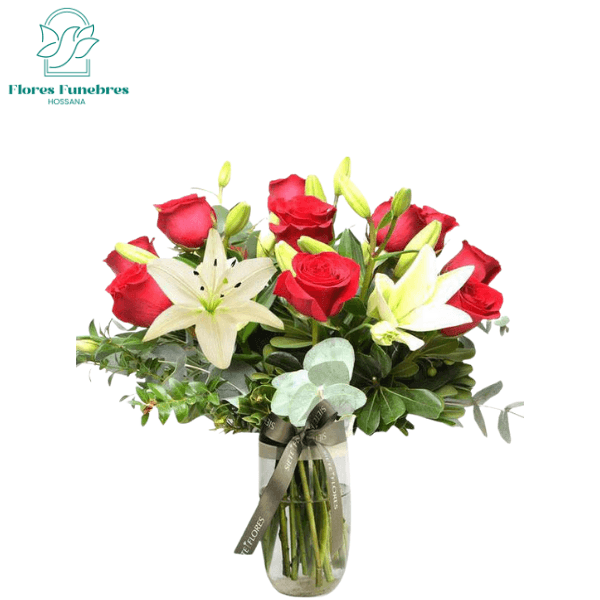 Florero samaritano 10 rosas rojas 5 lilium blancos - Imagen 1