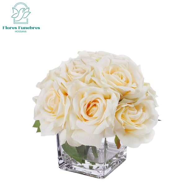 Cubo de vidrio 10 rosas blancas - Imagen 1