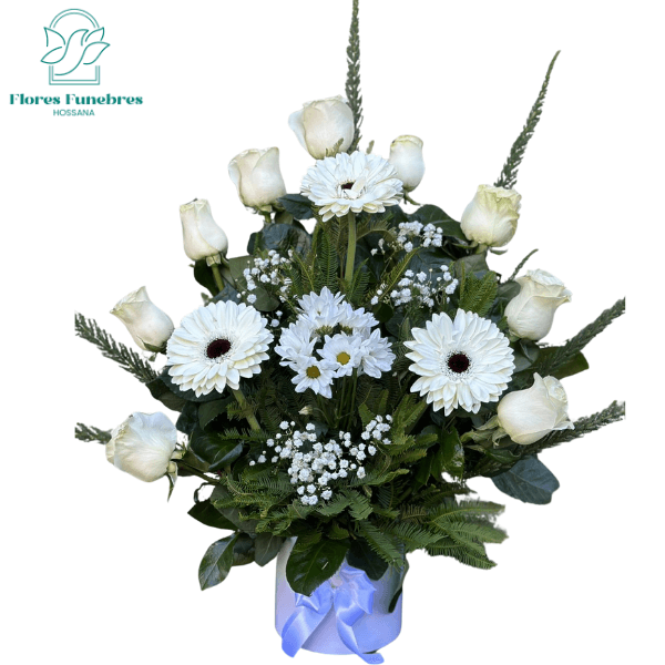 Box 9 rosas 3 gerberas margarita y follaje verde - Imagen 1