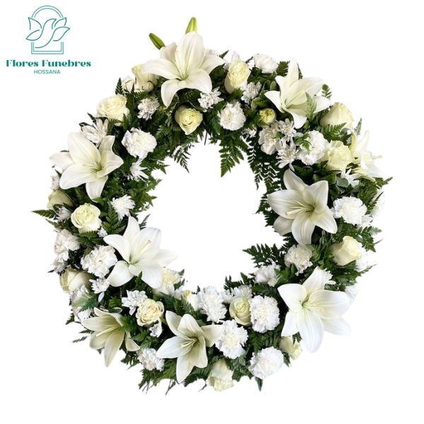 Corona 50 cm 15 rosas 10 lilium con atril - Imagen 1