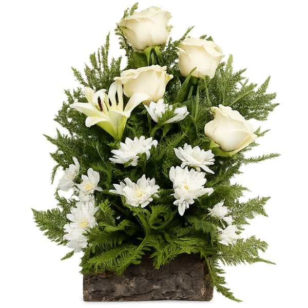 Arreglo caridad 4 rosas 1 lilium y margaritas - Imagen 1