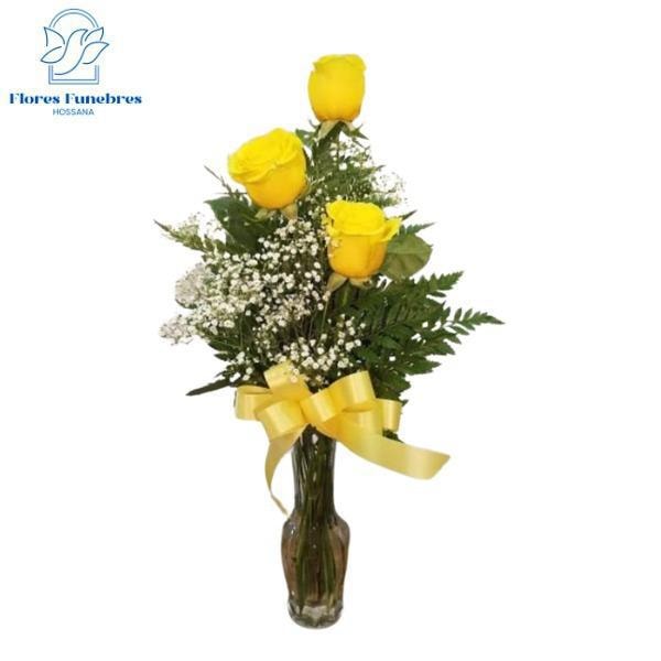 Florero de vidrio 3 rosas y follaje - Imagen 1