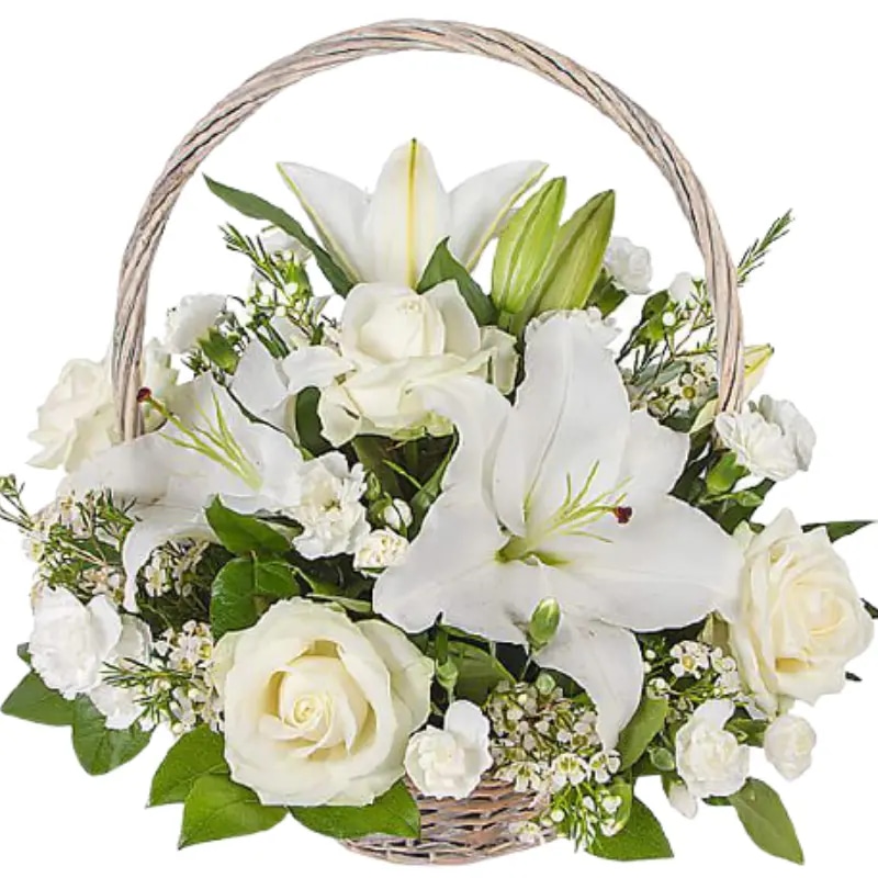 Canastita de 4 rosas 4 lilium y follaje