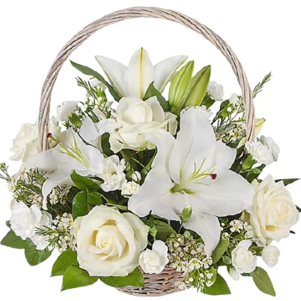 Canastita de 4 rosas 4 lilium y follaje