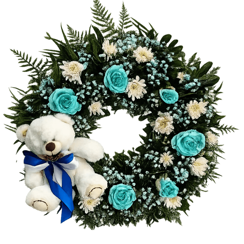 Corona niño /a 6 rosas y peluche 25cm - Imagen 1
