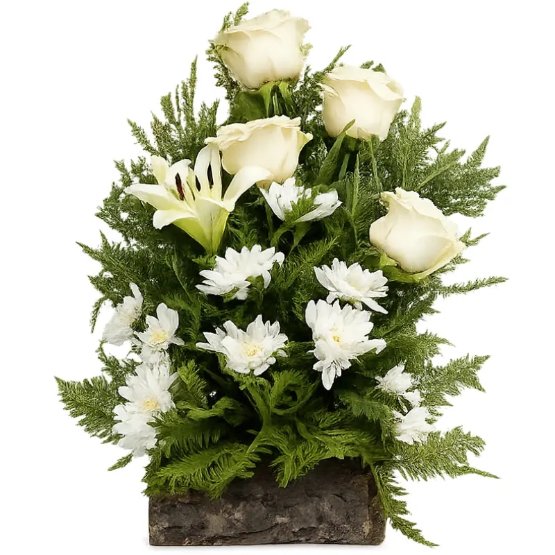 Arreglo caridad 4 rosas 1 lilium y margaritas