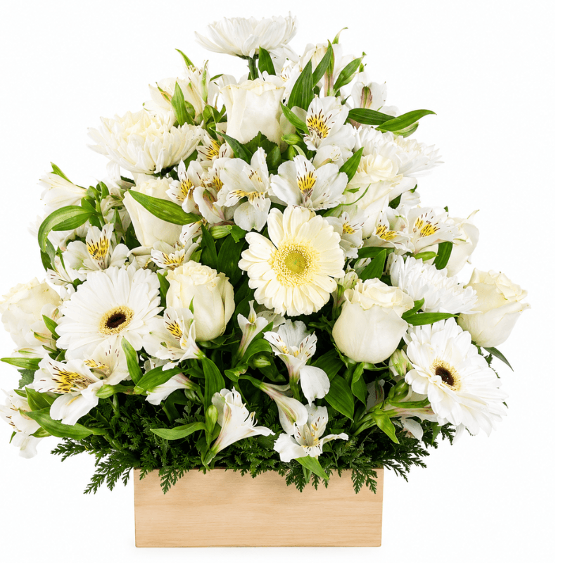Base 8 rosas 4 gerberas y follaje - Imagen 1