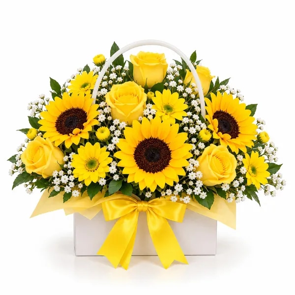 Cartera floral de 3 girasoles 5 rosas