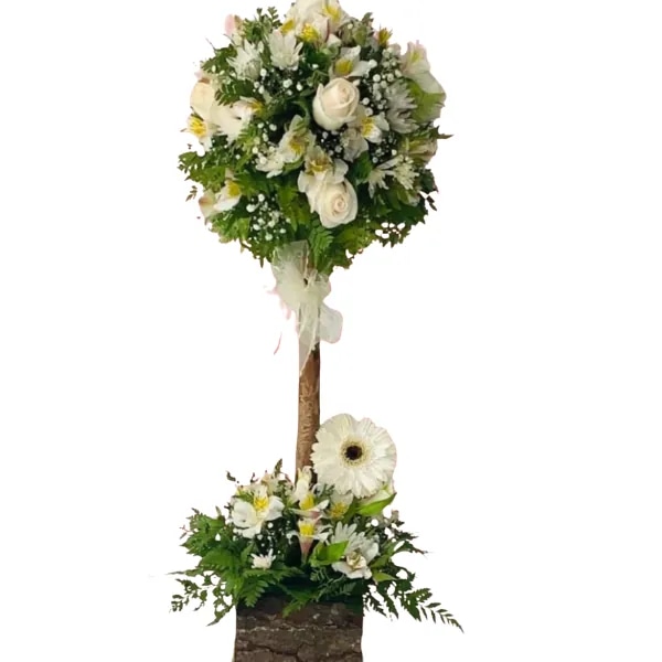 Arbol Fúnebre con 6 Rosas y 1 gerbera