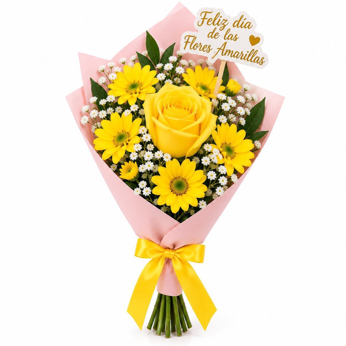 Rosa amarilla arreglada y topper inicio de la primavera - Imagen 1