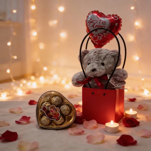 💖 Paquete Romántico: Bolsa Oso y Tesoros 🍫