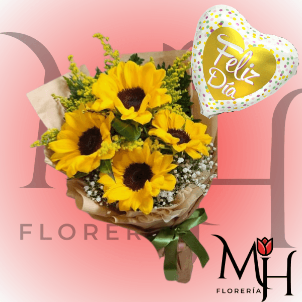Ramo 4 girasoles con globito - Imagen 1