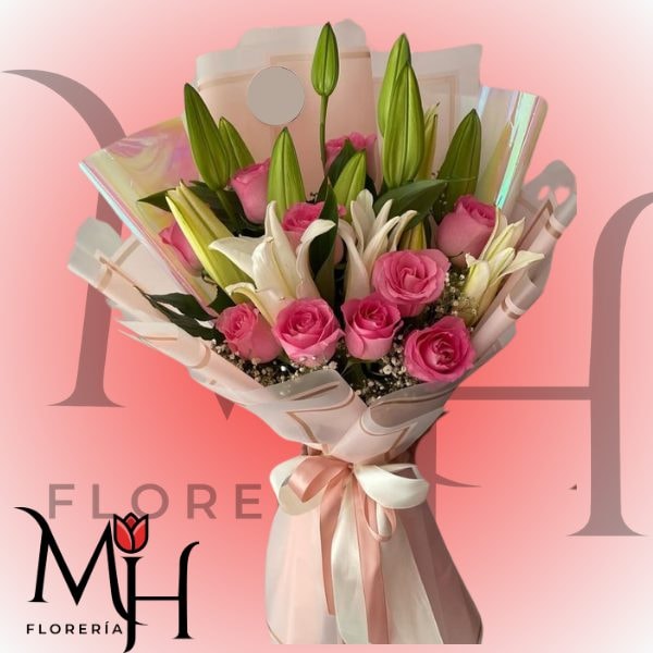 Ramo de 10 rosas, 6 lilium, follaje y linda envoltura - Imagen 1