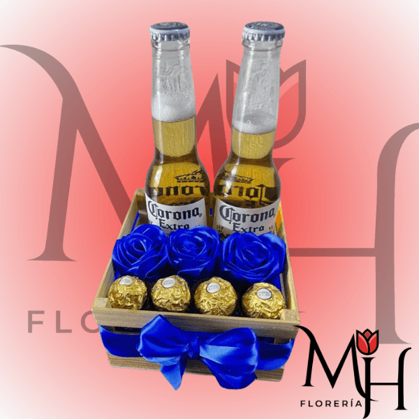 Box de 3 rosas jabón 4 bombones ferreros Rocher y 2 cervezas - Imagen 1