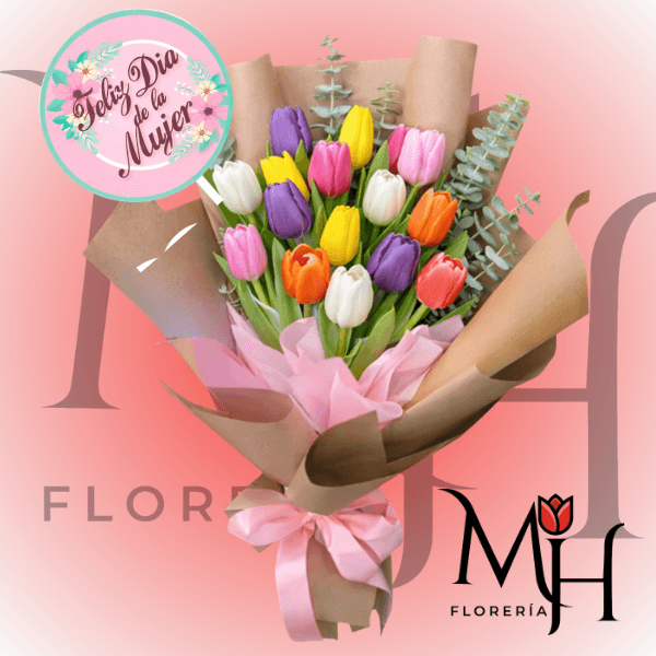 Ramo Floral De 20 Tulipanes Mix Y Topper 8 De Marzo - Imagen 1