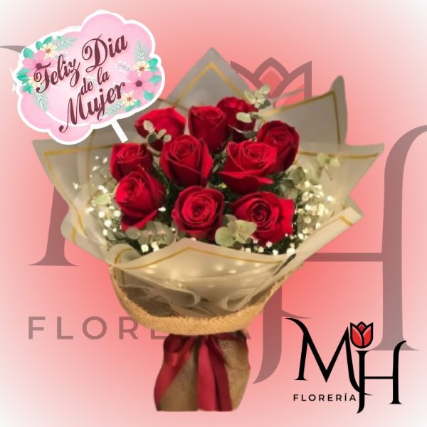 Ramo 10 rosas para el dia de la mujer y topper - Imagen 1