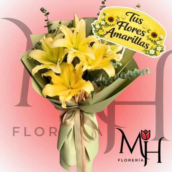 Ramo de 3 lilium amarillos y topper 21 de marzo - Imagen 1