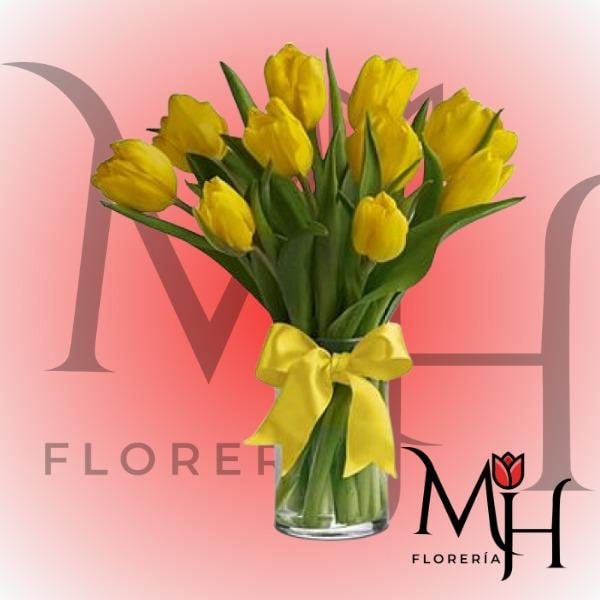 Florero de 10 tulipanes amarillos - Imagen 1
