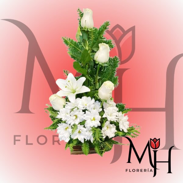 Arreglo de condolencias 4 rosas 1 lilium - Imagen 1