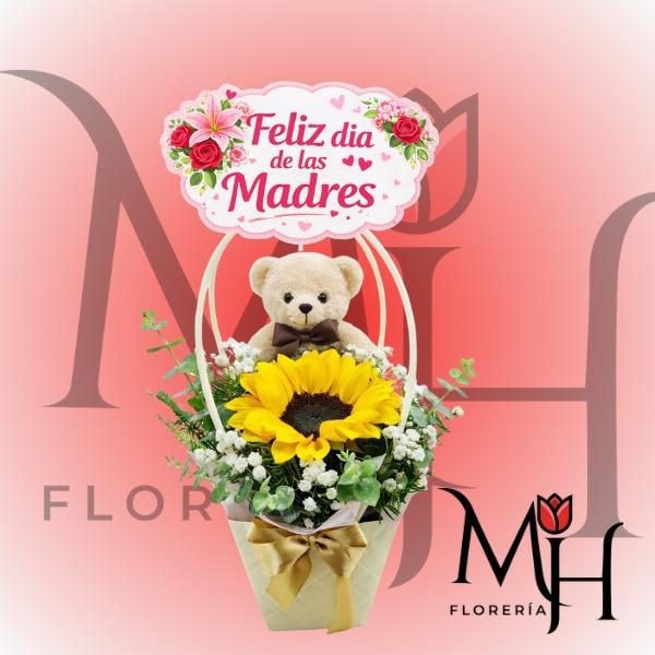Cartera con 1 girasol y peluchito 11cm con topper - Imagen 1
