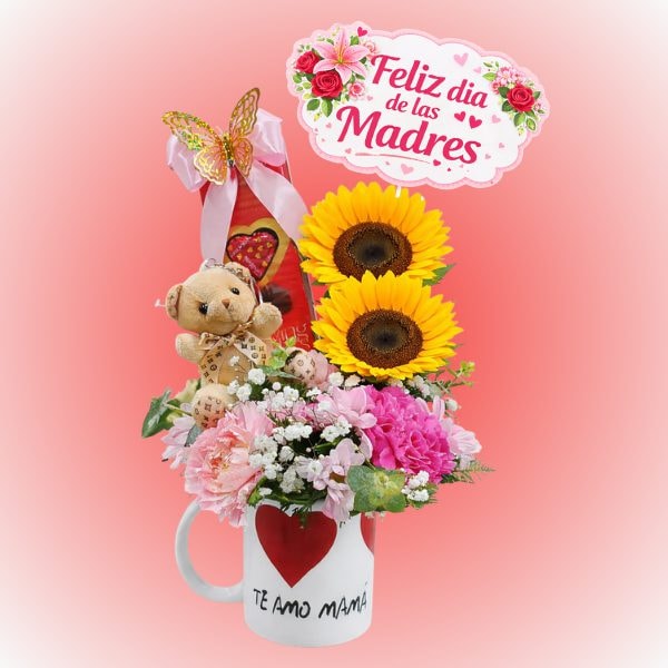 Taza 2 girasoles pelcuhe 11cm bombones y topper - Imagen 1