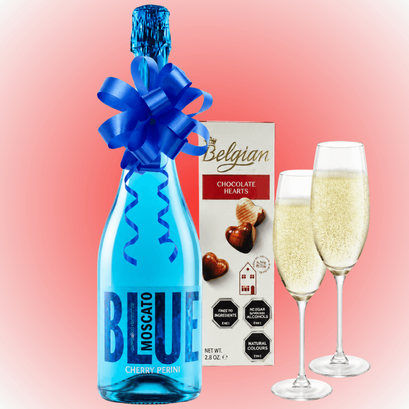 Botella blue 750ml 2 copas 1 bombones belgian - Imagen 1