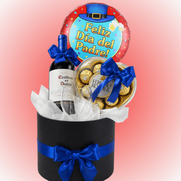 Box feliz dia papá vino 750ml, copa, ferreros 100g y globo - Imagen 1