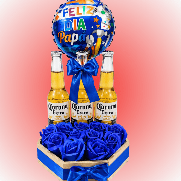 Base con 11 rosas de jabón 3 cervezas y globo - Imagen 1