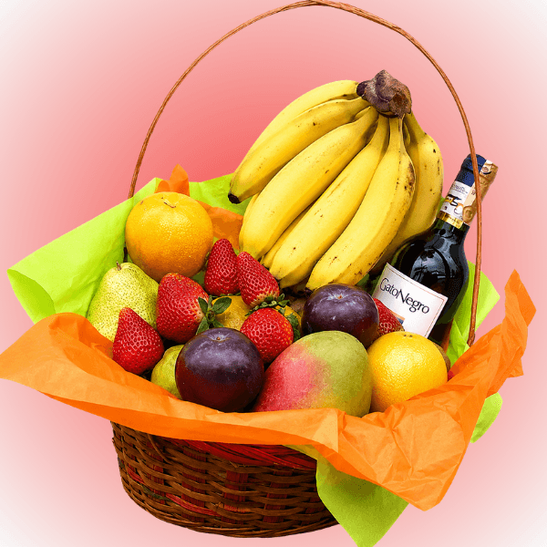 Cesta mediana de frutas y vino 375ml misionero de rengo - Imagen 1