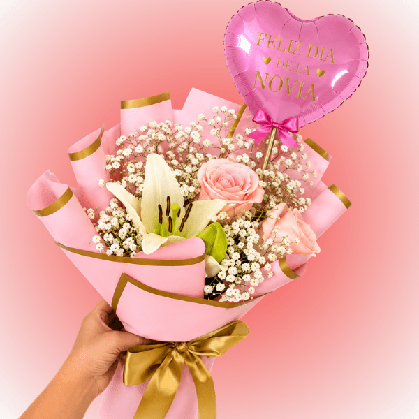 Ramo 2 rosas 1 lilium + globo - Imagen 1