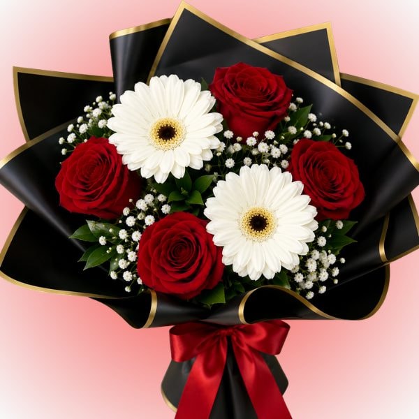Ramo Pasion con 4 rosas y 2 gerberas - Imagen 1