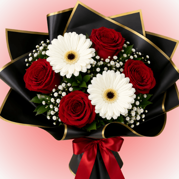 Ramo Pasion con 4 rosas y 2 gerberas - Imagen 1