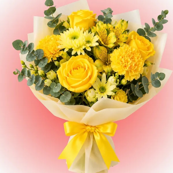 Ramo mix floral de 8 varas de flores surtidas amarillas