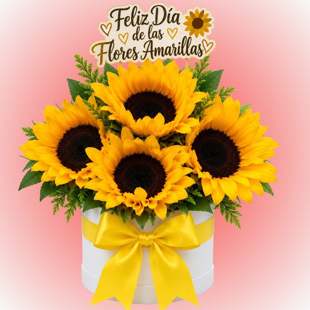 Box 4 girasoles y topper tus flores amarillas - Imagen 1